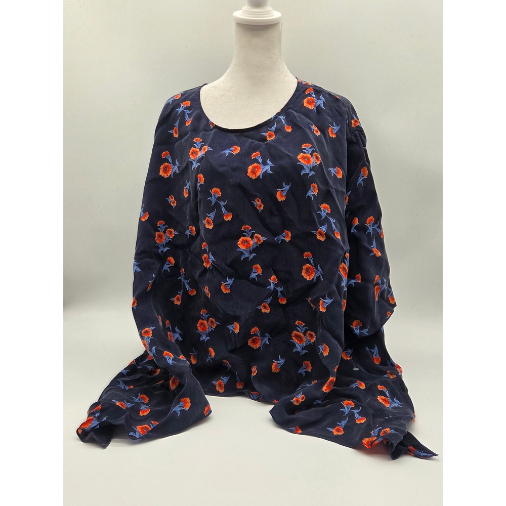 Karen Kane Women's Navy Orange Floral Cupro Flowy Top Size S 101-466